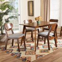 Baxton Studio RH367C-GreyWalnut-5PC Dining Set Baxton Studio Damara Mid-Century Modern Grey Fabric Upholstered and Walnut Brown Finished Wood